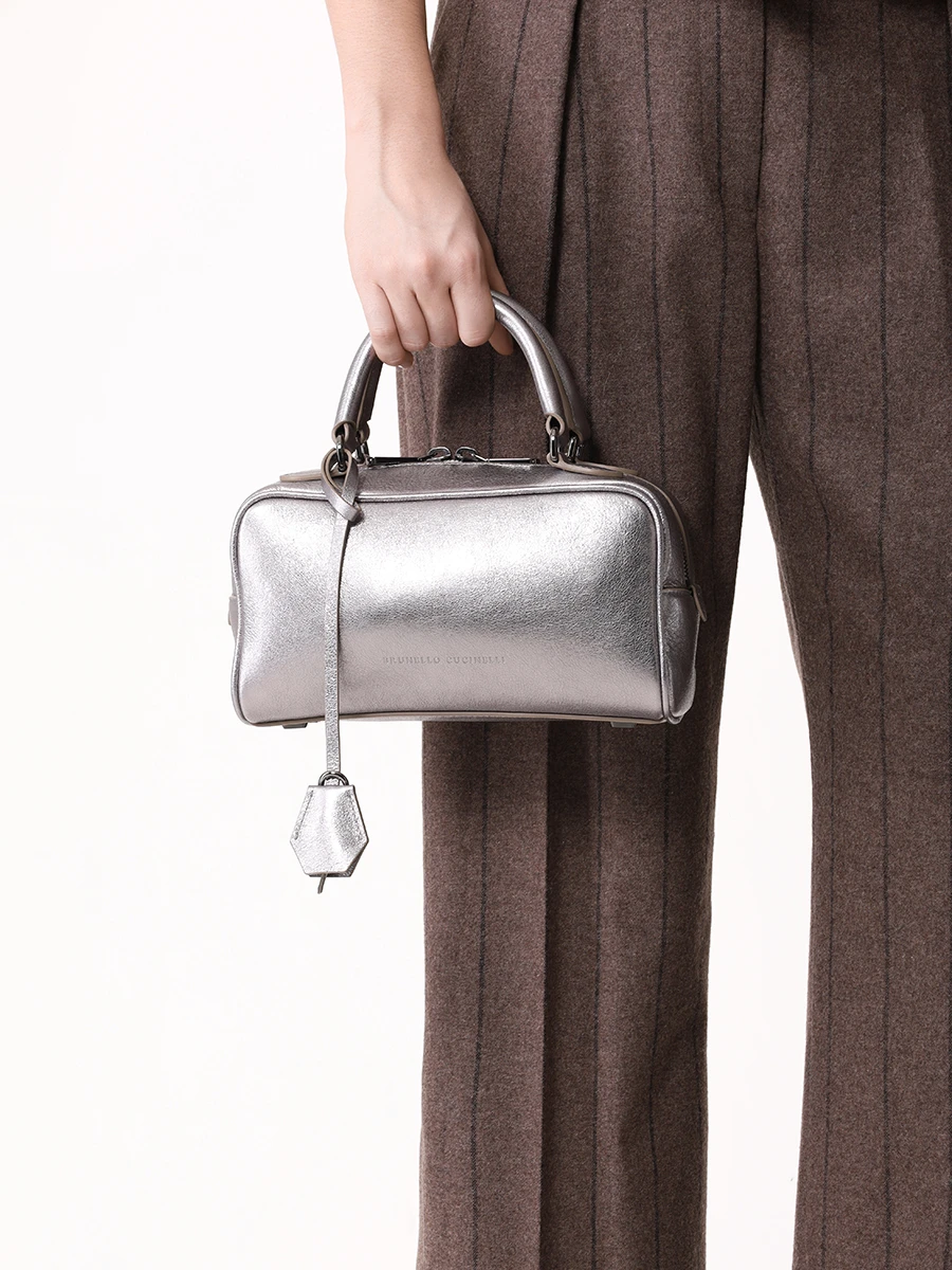 Сумка кожаная BRUNELLO CUCINELLI MBLMD2631 C9105 Серебряный  Фото 2