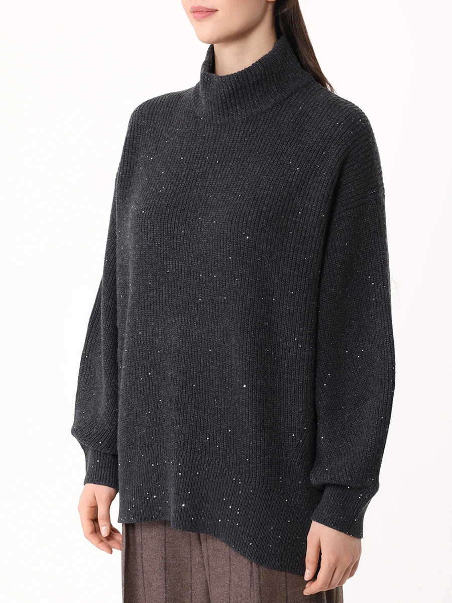 Джемпер из кашемира и шерсти BRUNELLO CUCINELLI MBM756904 C504 Темно- Серый  Фото 4