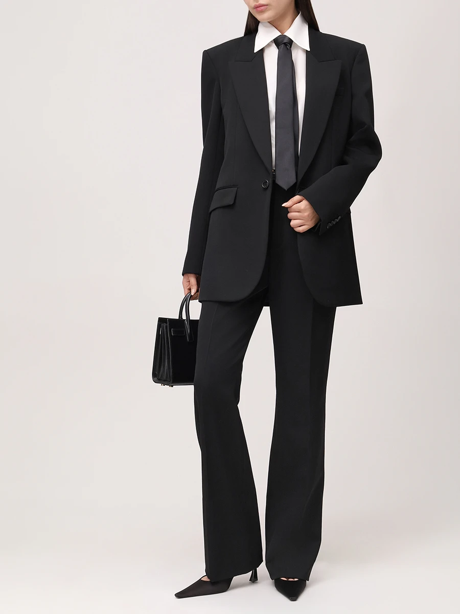 Брюки шерстяные SAINT LAURENT 798935-Y7E63-1000 Черный  Фото 2