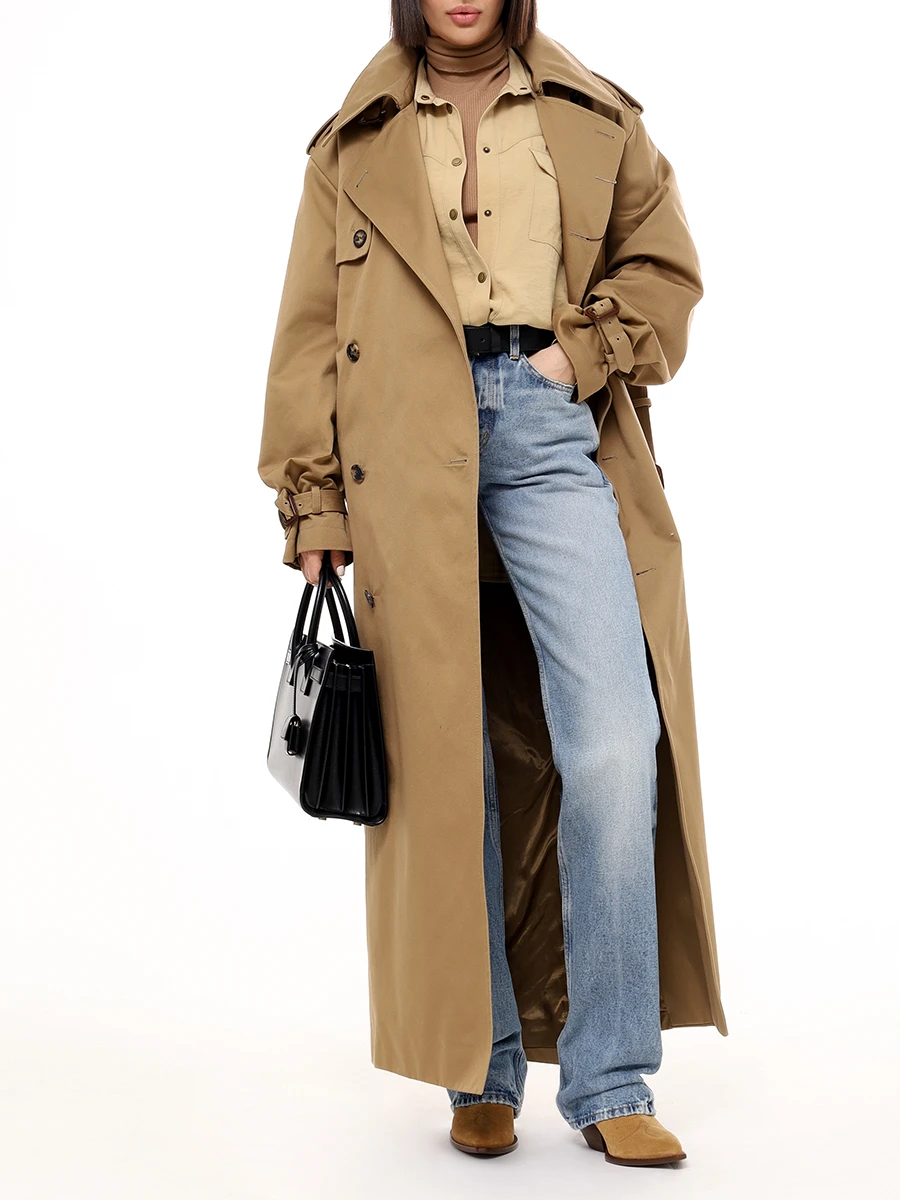 Тренч хлопковый SAINT LAURENT 804477-Y5G03-2611 Бежевый  Фото 2