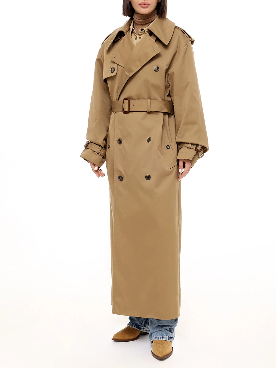 Тренч хлопковый SAINT LAURENT 804477-Y5G03-2611 Бежевый  Фото 4