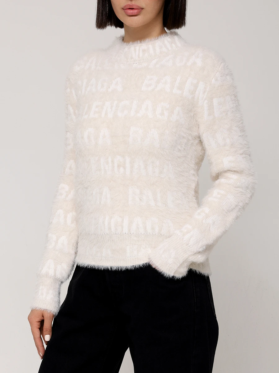 Джемпер шерстяной BALENCIAGA 769027-T6230-9002 Бежевый  Фото 4