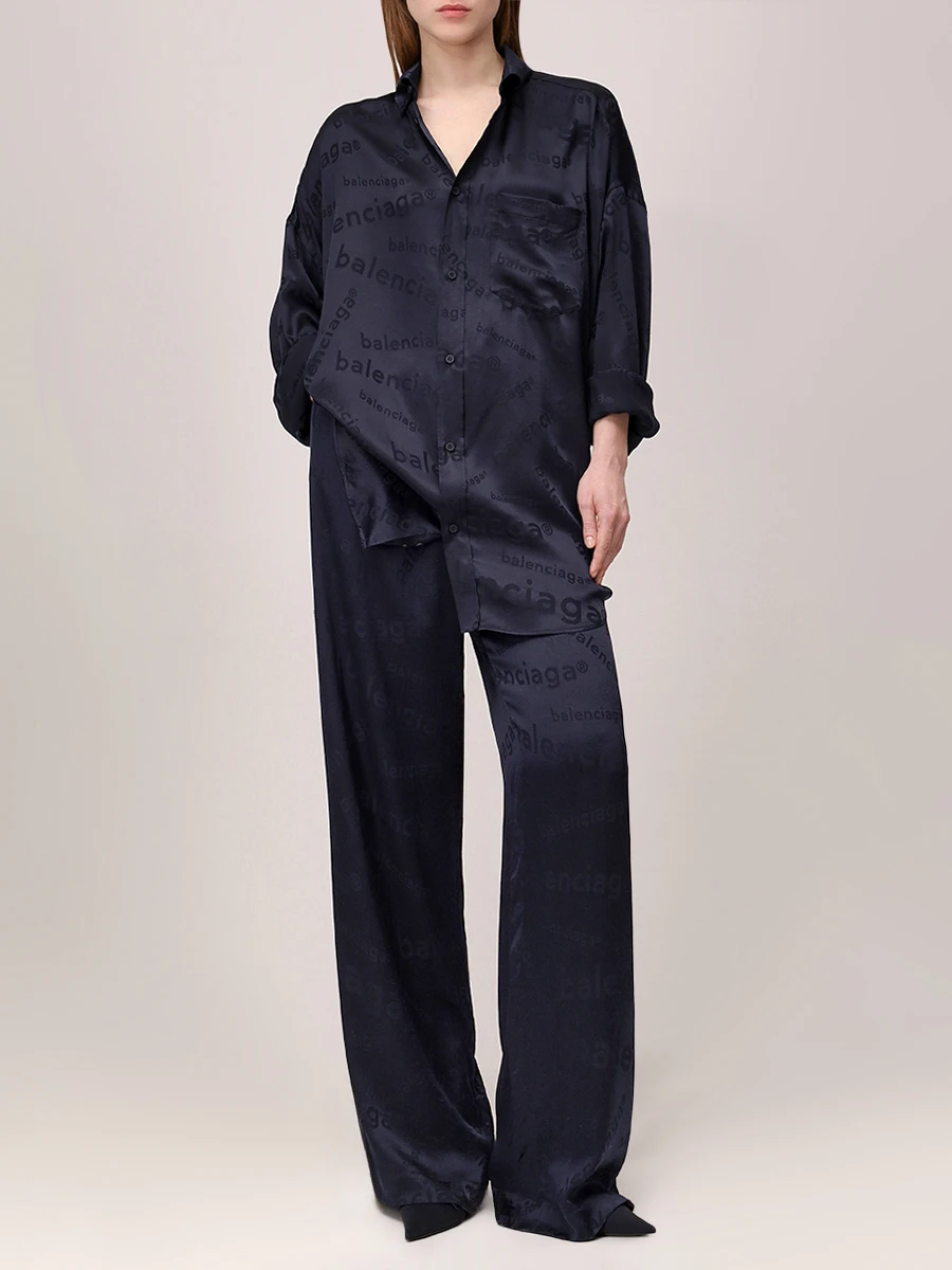 Брюки шелковые BALENCIAGA 681822-TRN04-1083 Синий  Фото 2