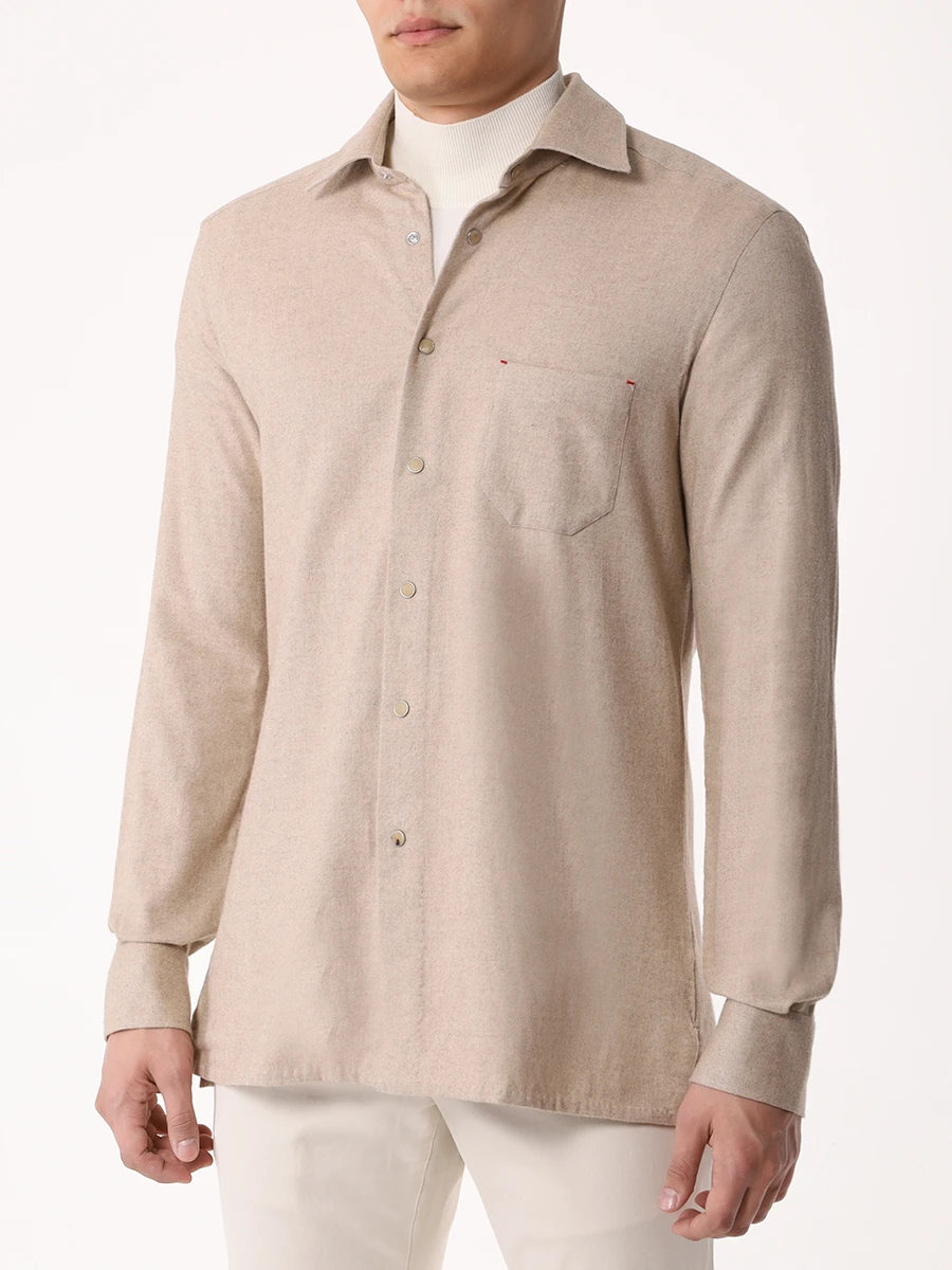 Рубашка Slim Fit хлопковая KITON UMCNERHH0906108000 Бежевый  Фото 4