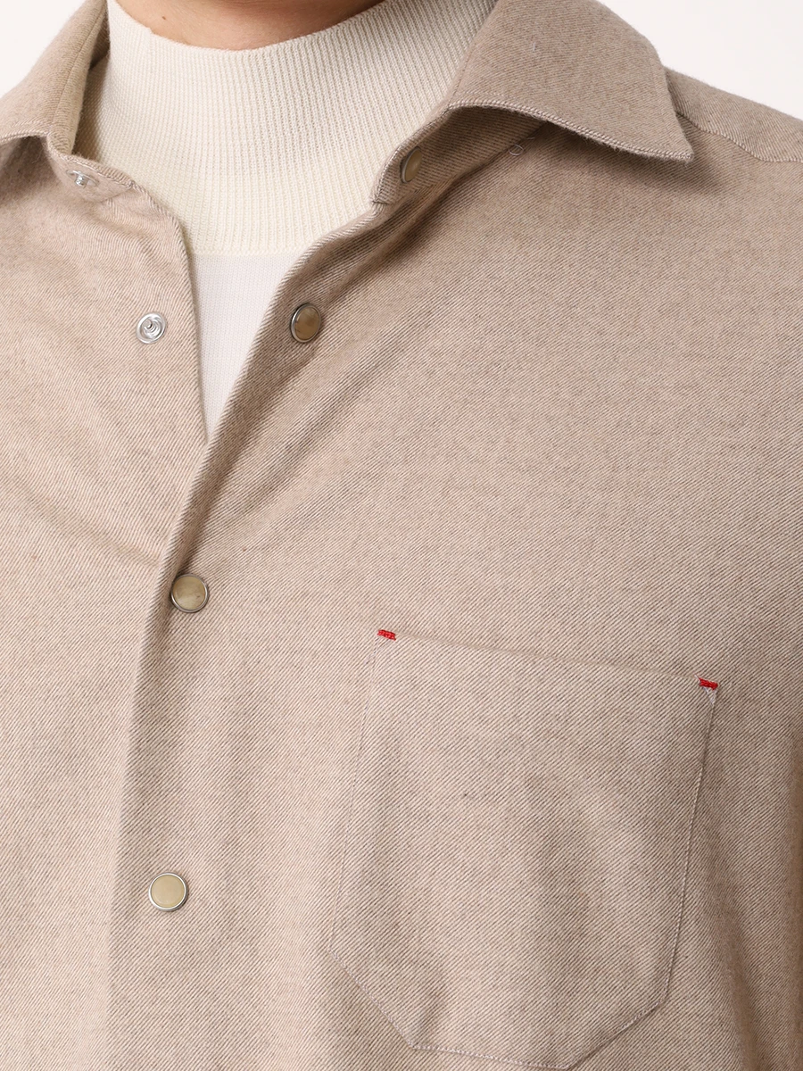 Рубашка Slim Fit хлопковая KITON UMCNERHH0906108000 Бежевый  Фото 5