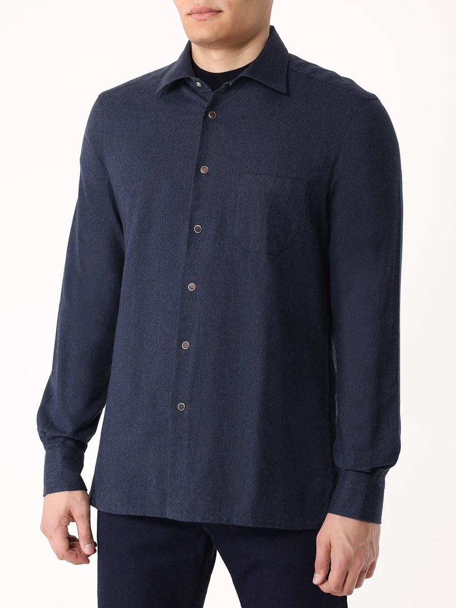 Рубашка Slim Fit хлопковая KITON UMCNERHH0906114000 Синий  Фото 4
