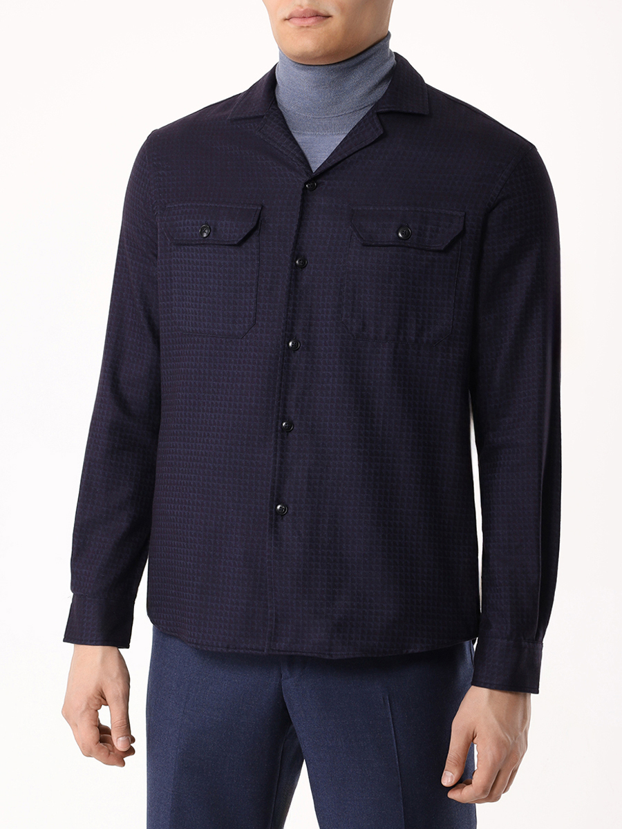 Рубашка Regular Fit из хлопка и лиоцелла CANALI GL03357/301/CSL2070 Синий  Фото 4