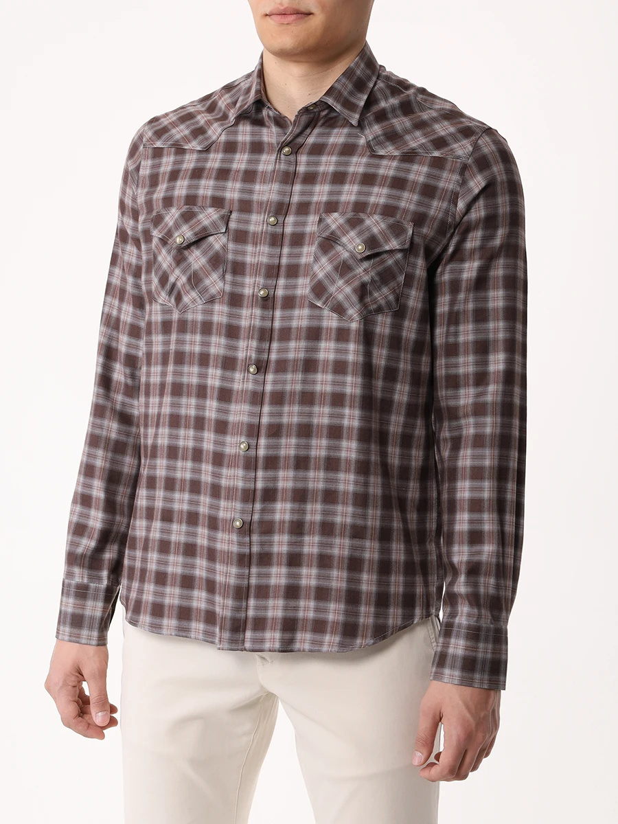 Рубашка Regular Fit хлопковая CANALI GL03348/501/CSL7066 Коричневый  Фото 4