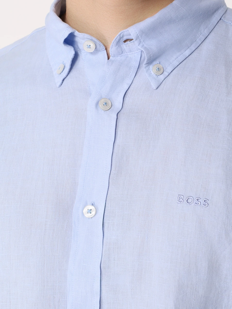 Рубашка Regular Fit льняная BOSS 50522592/450 Голубой  Фото 5