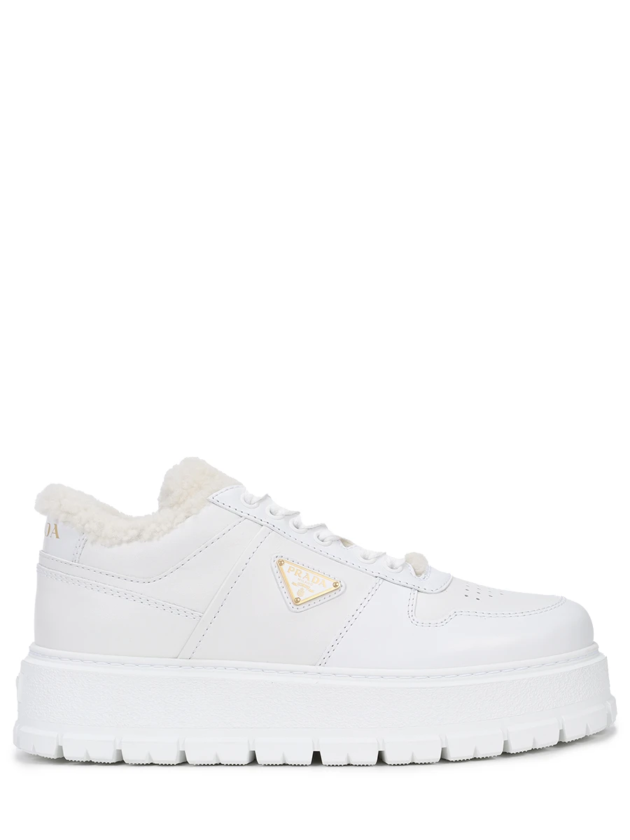 Кроссовки кожаные на меху PRADA 1E947M 3LEN F0009 Белый 