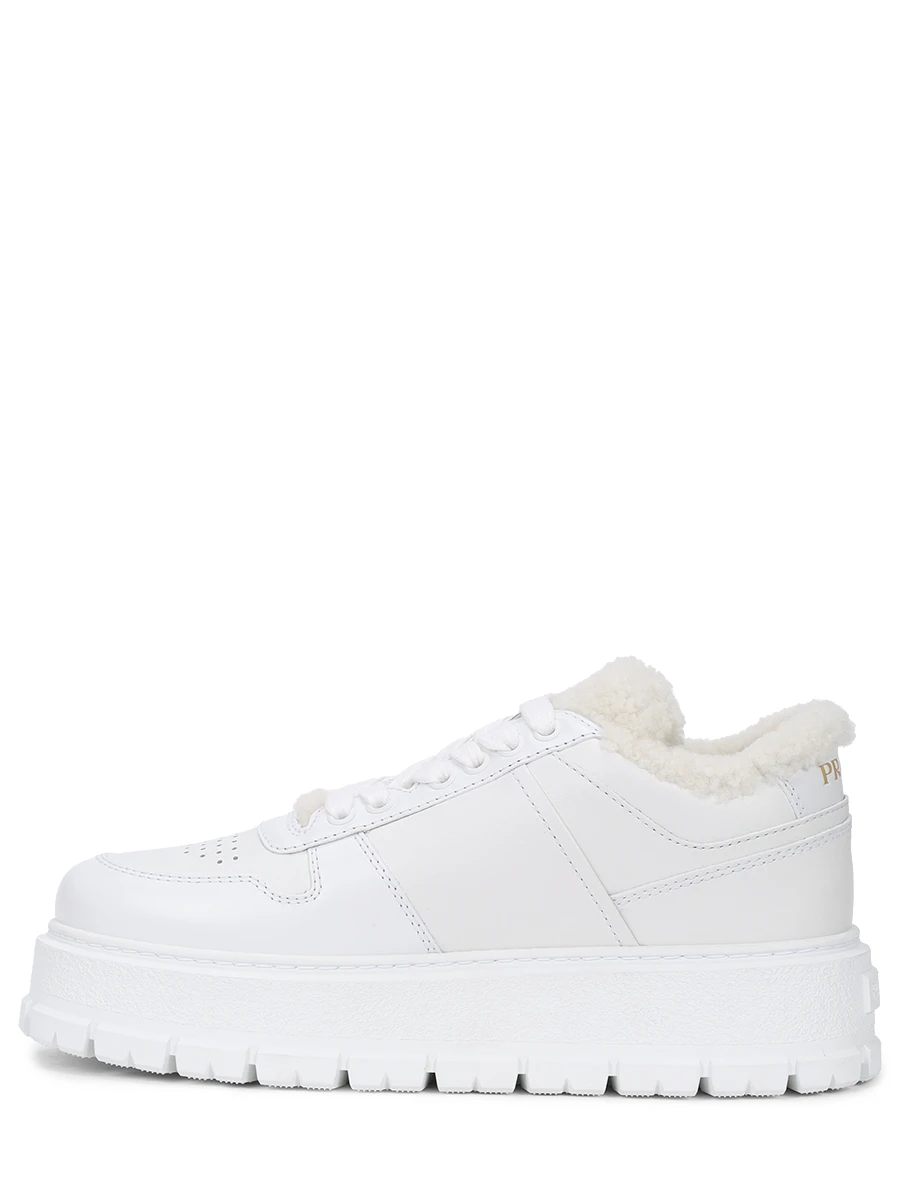 Кроссовки кожаные на меху PRADA 1E947M 3LEN F0009 Белый  Фото 3