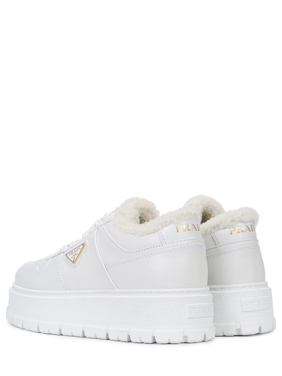 Кроссовки кожаные на меху PRADA 1E947M 3LEN F0009 Белый  Фото 4