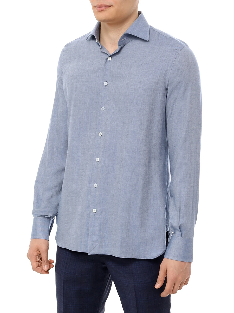 Рубашка Slim Fit хлопковая ROBERTO RICETTI CAMICIA BUR-LUSSO/ORO33701 Синий  Фото 4
