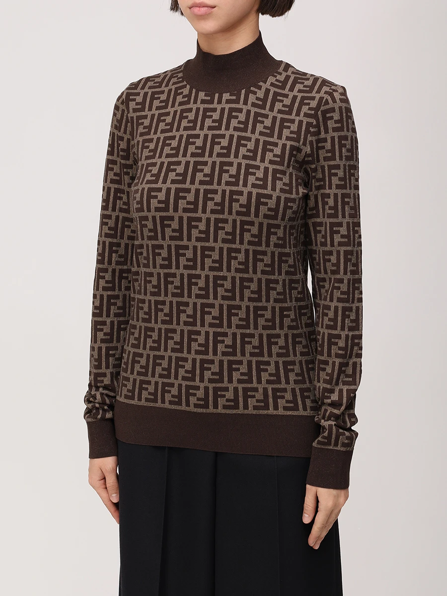 Джемпер хлопковый FENDI FZXC73 ASJT F0GGE Коричневый  Фото 4