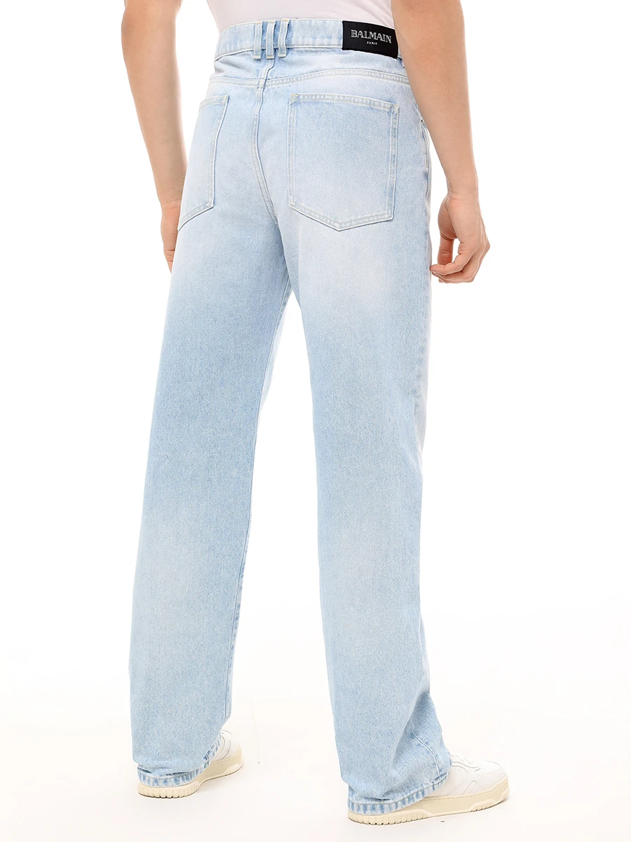 Джинсы Regular Fit хлопковые BALMAIN DH0ML135DE95 Голубой  Фото 3