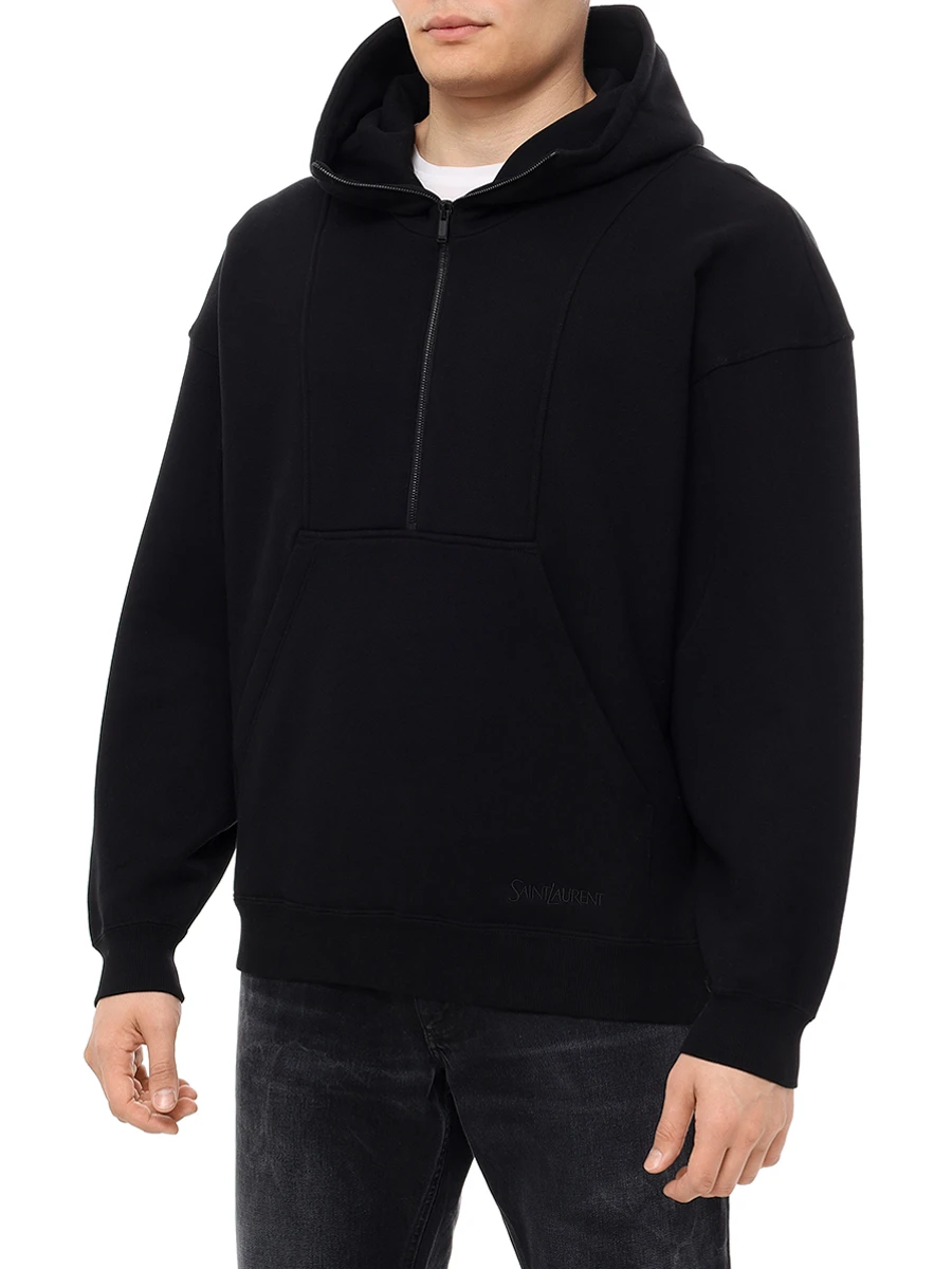 Худи хлопковое SAINT LAURENT 802136 Y36SW 1000 Черный  Фото 4