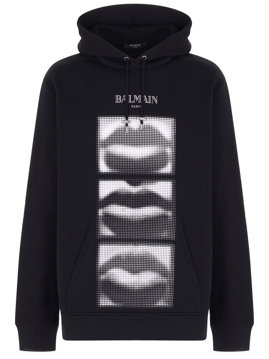Худи хлопковое BALMAIN DH0JT047GE07 Черный 