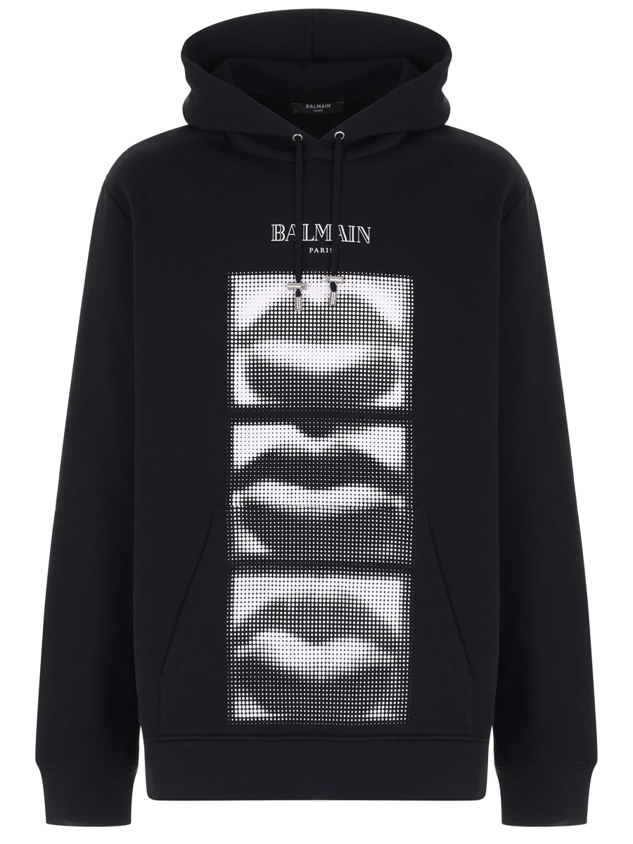 Худи хлопковое BALMAIN DH0JT047GE07 Черный 
