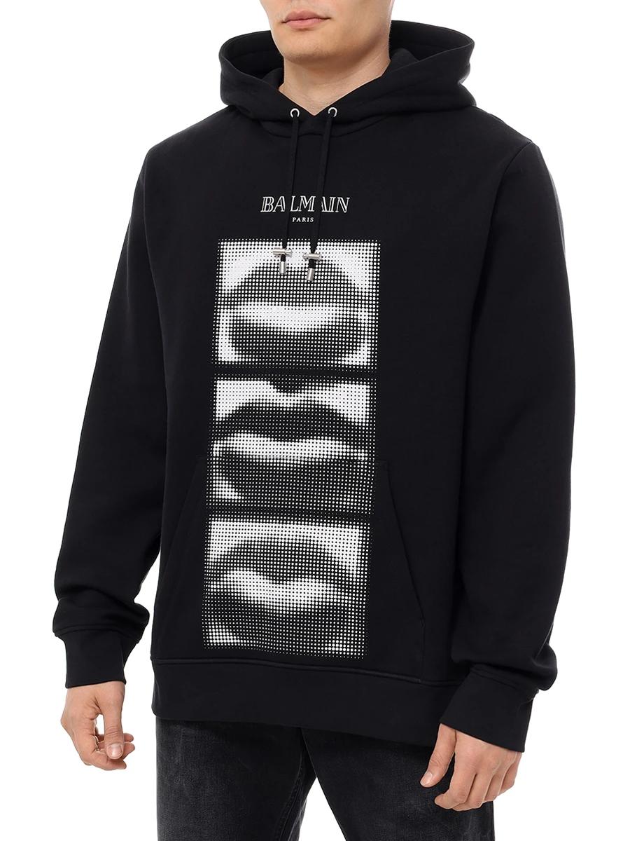 Худи хлопковое BALMAIN DH0JT047GE07 Черный  Фото 4