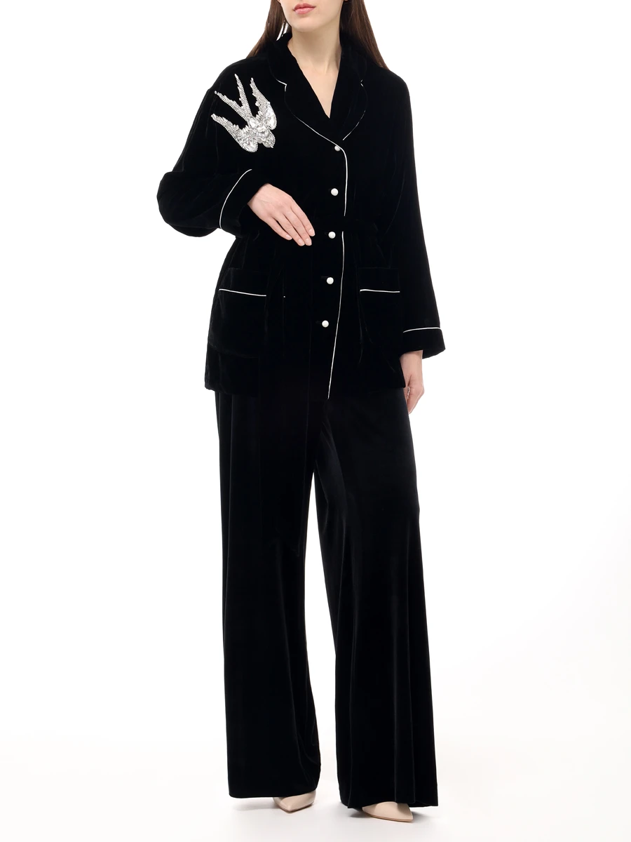 Брюки велюровые YANINA Т-2964 Черный  Фото 2