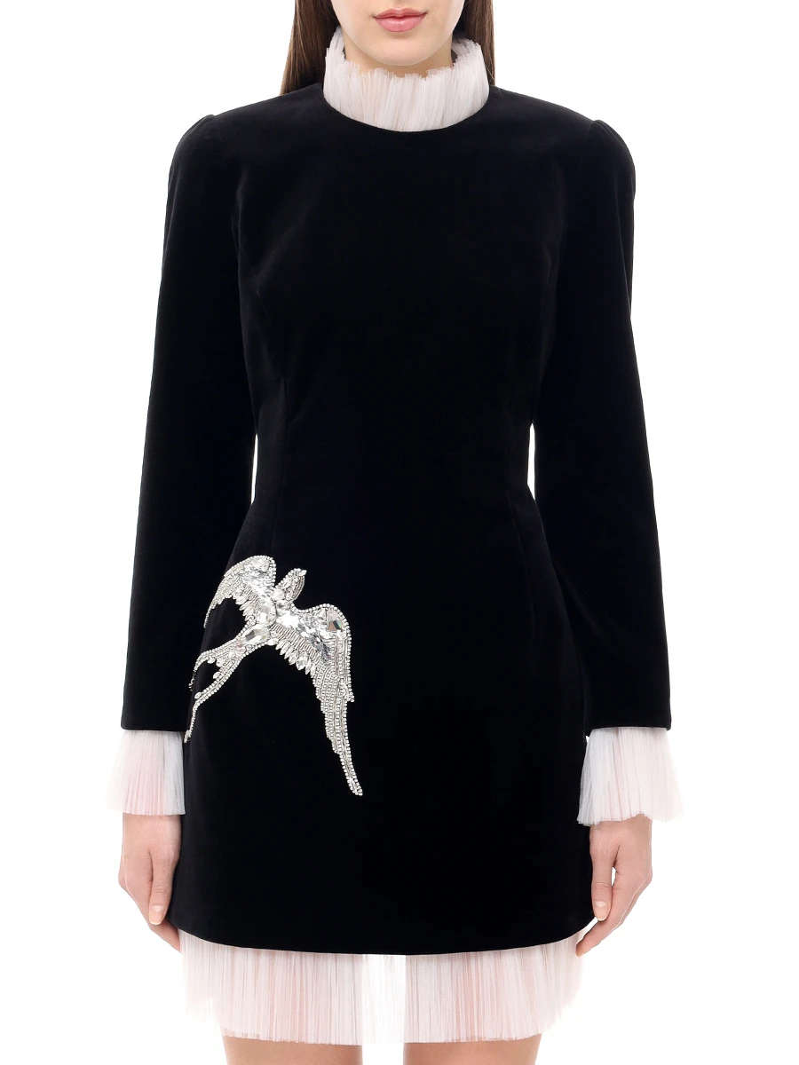 Платье шелковое YANINA Т-2846 Черный  Фото 4