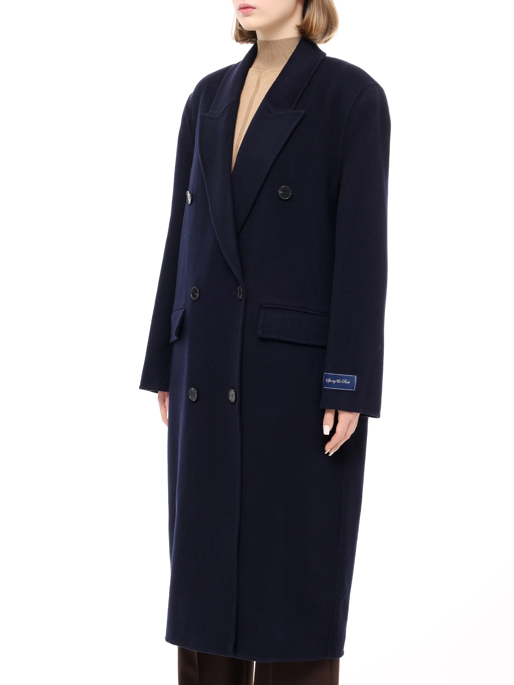 Пальто шерстяное SPORTY & RICH OW025500000BL32/31 Синий  Фото 4