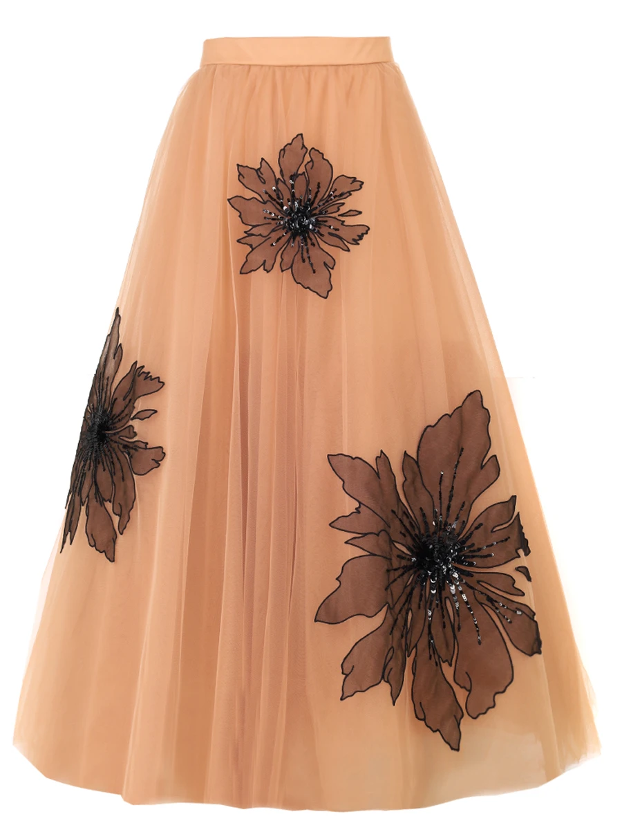 Юбка с вышивкой пайетками YANINA Т-2948 Черный 