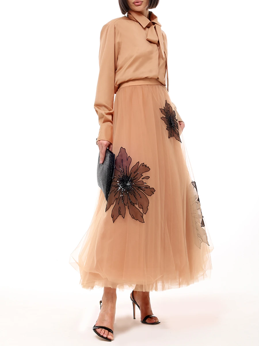 Юбка с вышивкой пайетками YANINA Т-2948 Черный  Фото 2