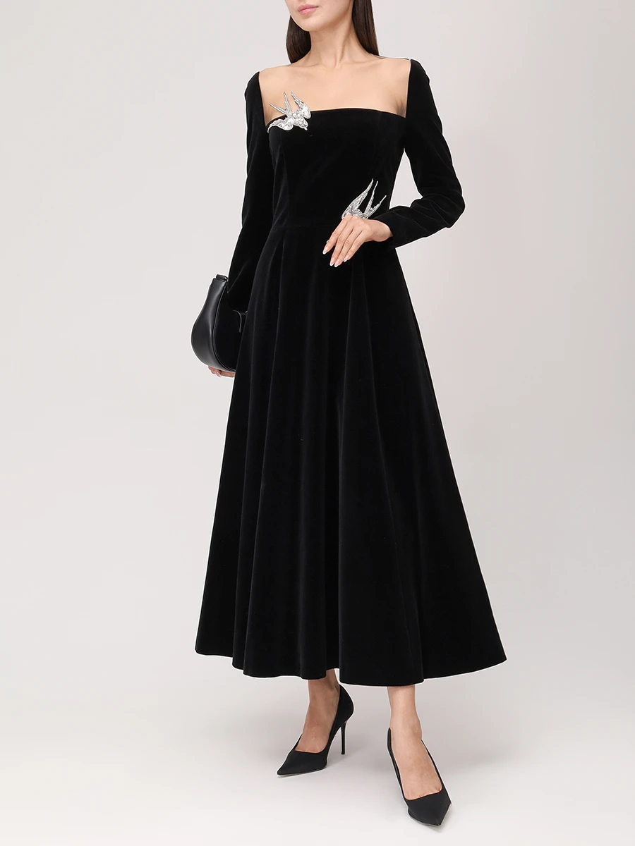 Платье бархатное YANINA Т-2949 Черный  Фото 2