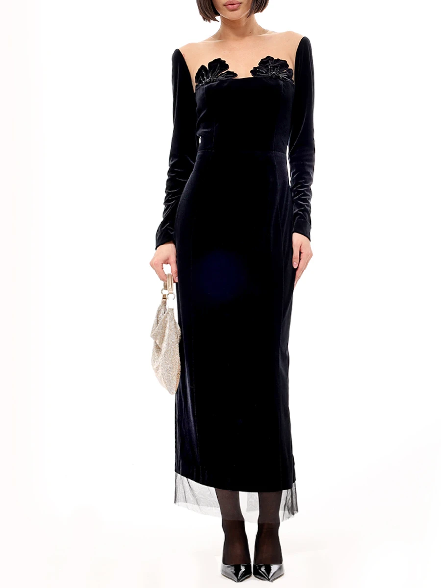 Платье бархатное YANINA Т-2956 Черный  Фото 2