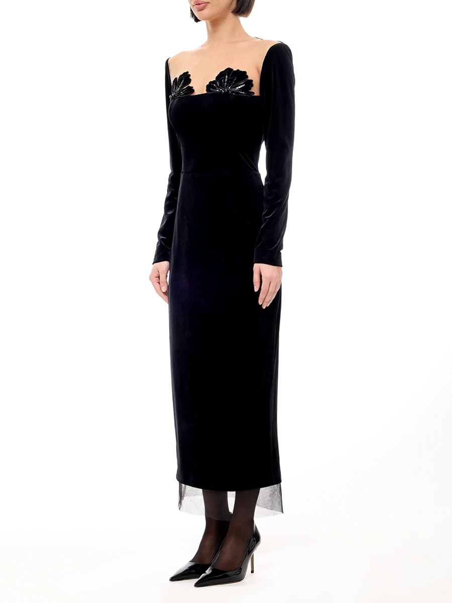 Платье бархатное YANINA Т-2956 Черный  Фото 4