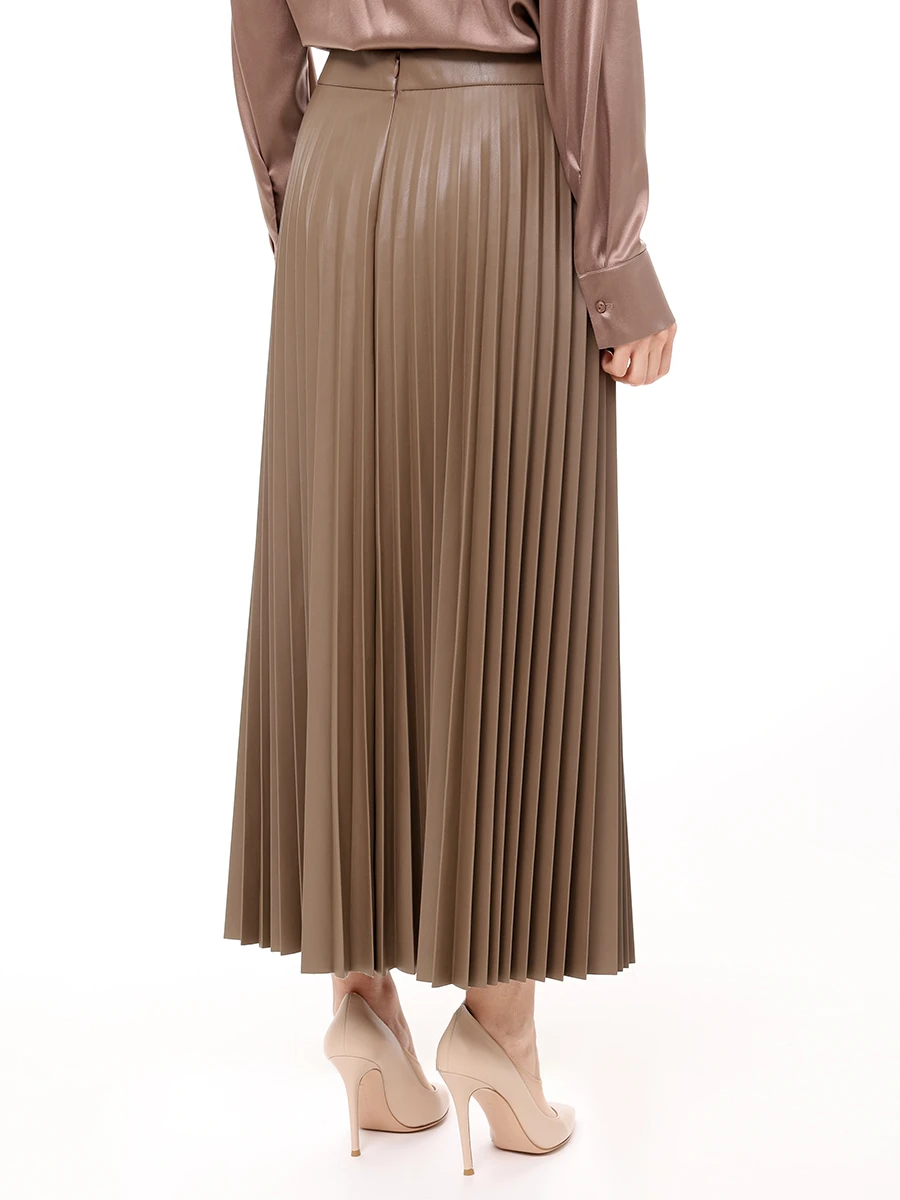 Юбка-плиссе из экокожи VASSA&CO V257273-2103C09 (170) Коричневый  Фото 3
