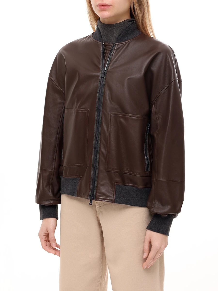 Куртка кожаная BRUNELLO CUCINELLI MPNGI2629 C9106 Коричневый  Фото 4