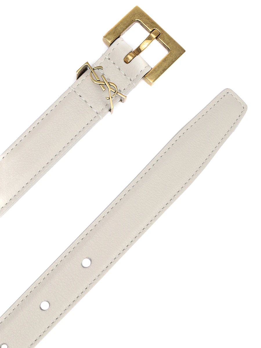 Ремень кожаный SAINT LAURENT 554465-BOO0W-9207 Кремовый  Фото 3