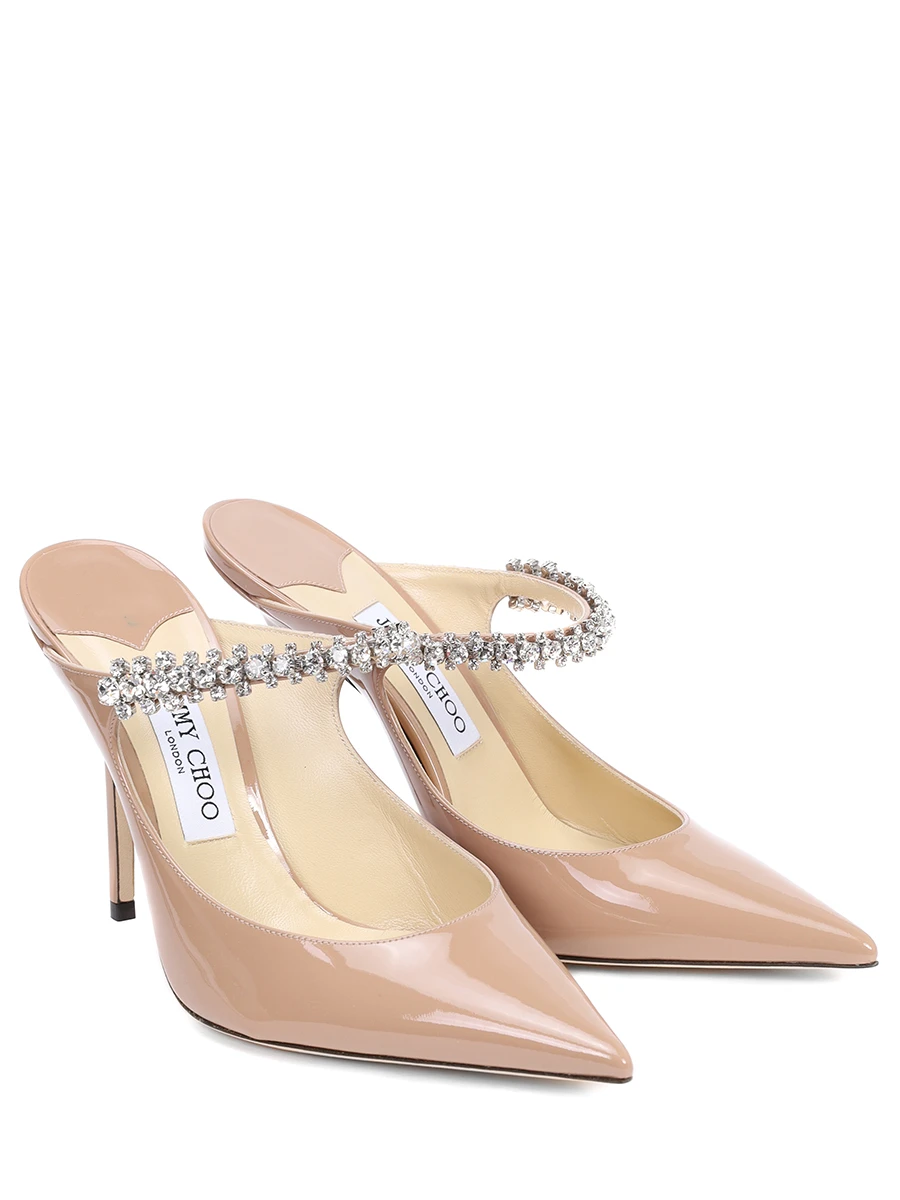 Туфли кожаные JIMMY CHOO BING 100 PAT BALLET PINK Бежевый  Фото 2