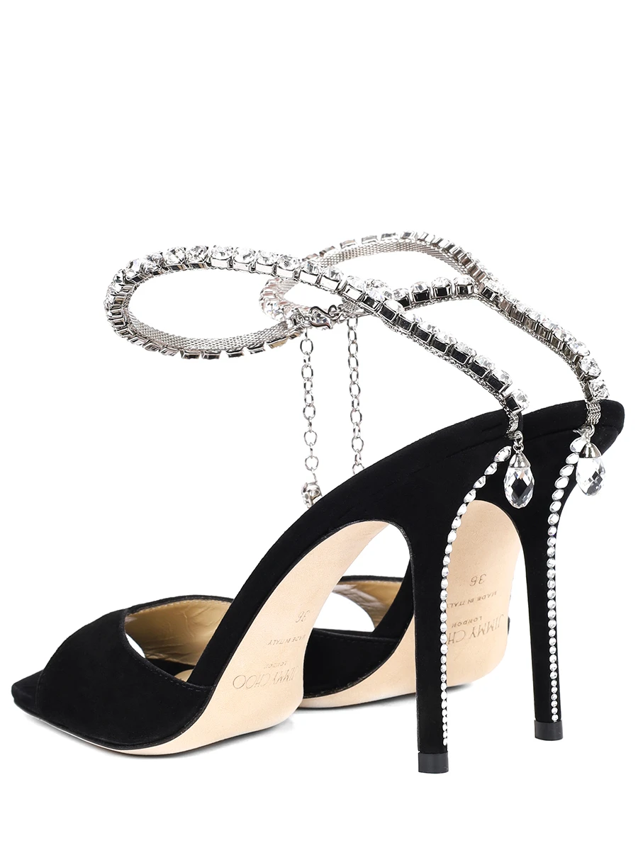 Босоножки замшевые JIMMY CHOO SAEDA SANDAL 100 EWA Черный  Фото 4