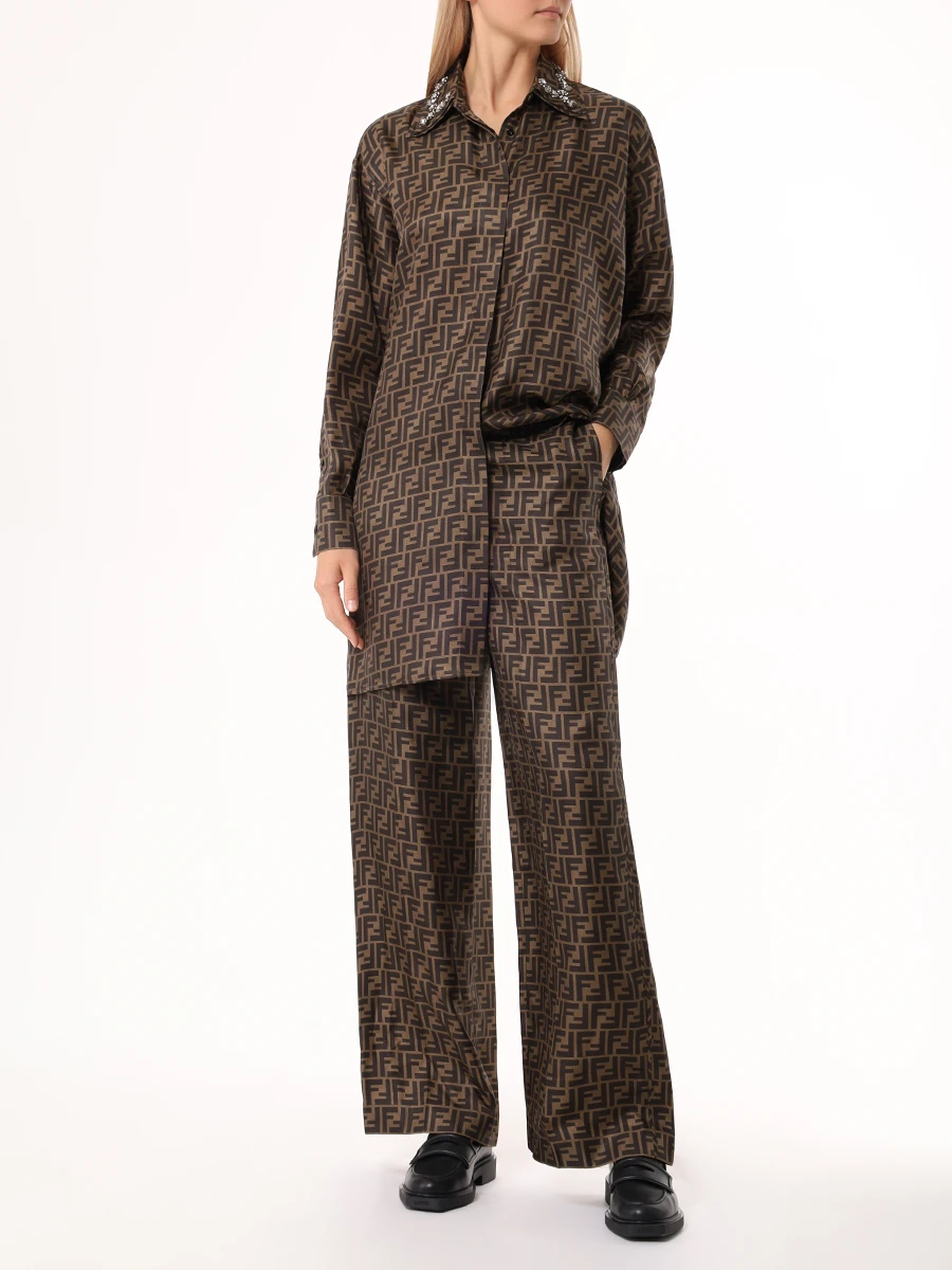 Брюки шелковые FENDI FR6375 A8G3 F118W Коричневый  Фото 3