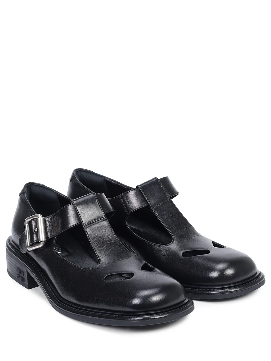 Туфли кожаные MIU MIU 5E318EFG030007 F0002 Черный  Фото 2
