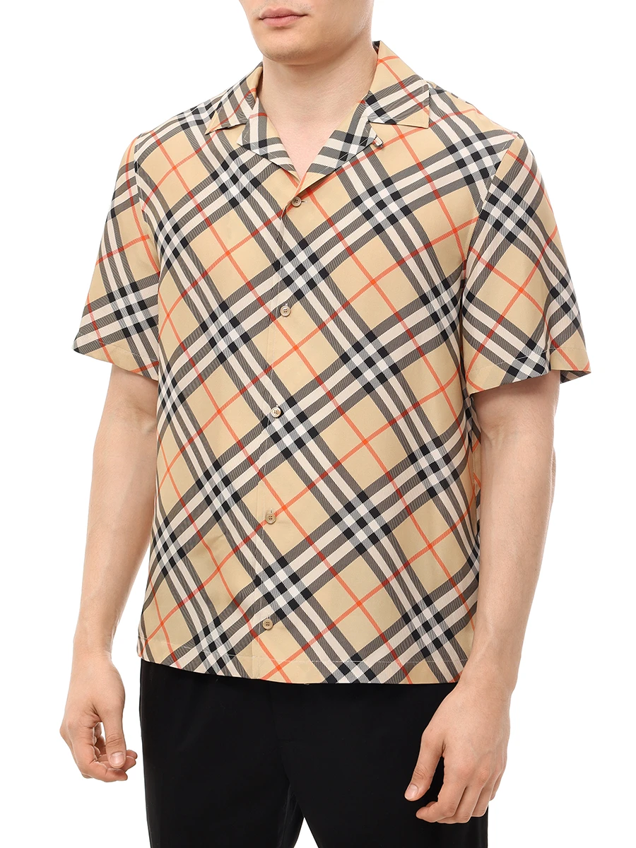 Рубашка Regular Fit шелковая BURBERRY 8091202 B9368 Бежевый  Фото 4
