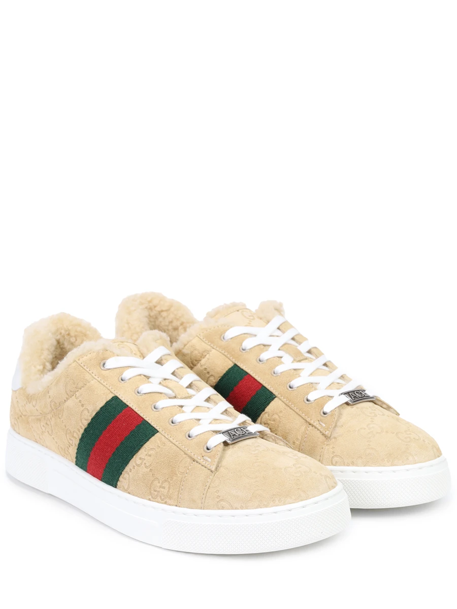 Кеды замшевые Ace на меху GUCCI 798628AADUT 9567 Бежевый  Фото 2