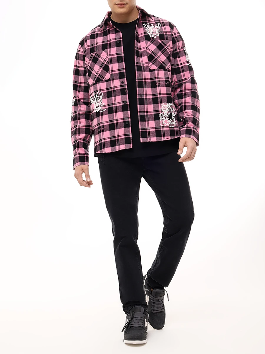 Рубашка хлопковая OFF-WHITE OMGE030F24FAB001 3201 Розовый  Фото 2