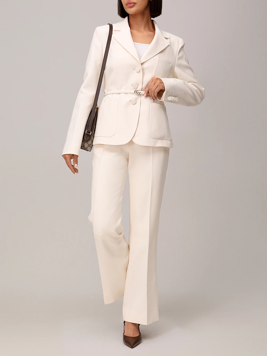 Брюки из шелка и шерсти GUCCI 800299 ZARRY 9002 Кремовый  Фото 2