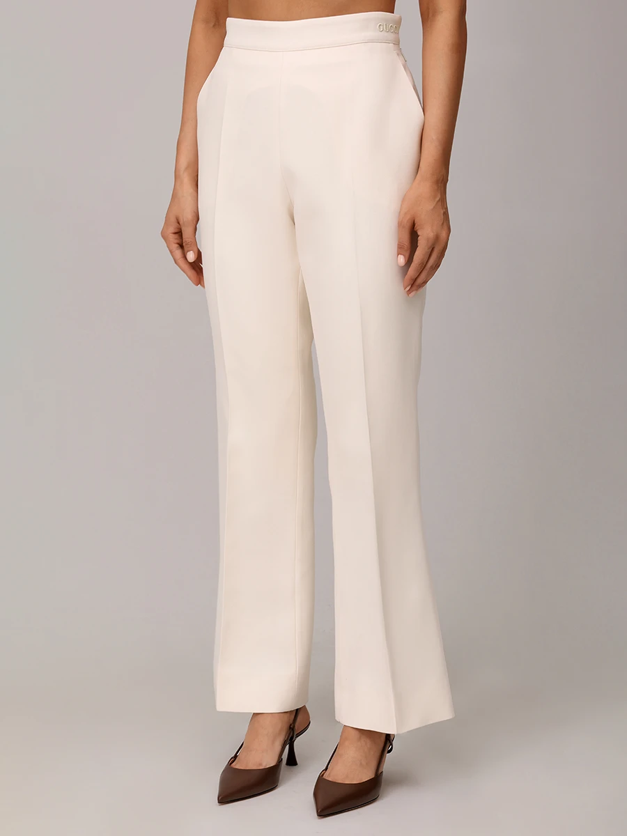 Брюки из шелка и шерсти GUCCI 800299 ZARRY 9002 Кремовый  Фото 4