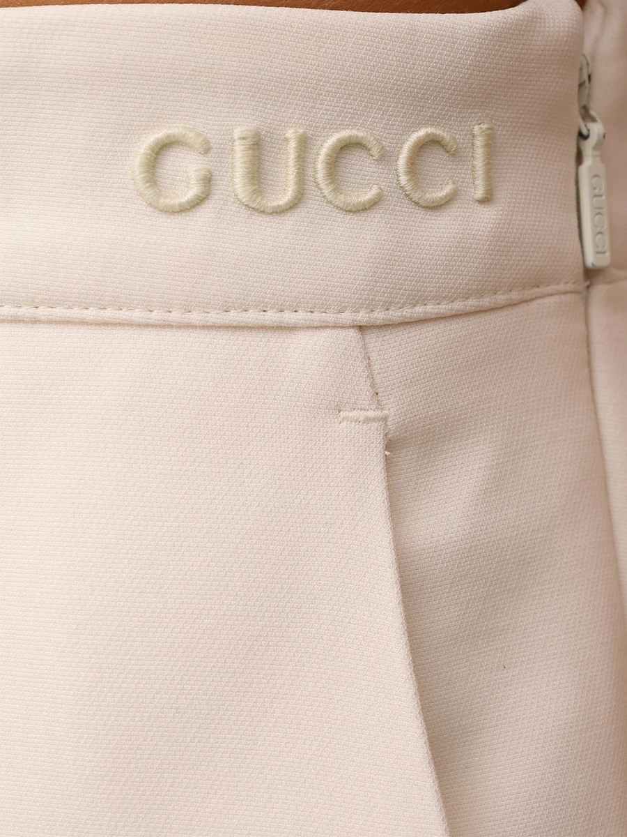 Брюки из шелка и шерсти GUCCI 800299 ZARRY 9002 Кремовый  Фото 6