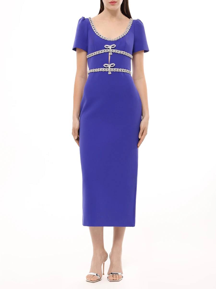 Платье однотонное SELF-PORTRAIT PF24-161M-BL Синий  Фото 4