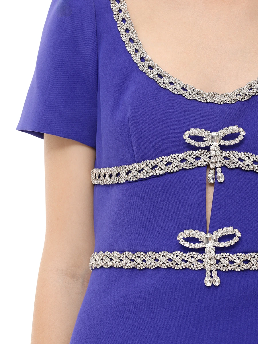 Платье однотонное SELF-PORTRAIT PF24-161M-BL Синий  Фото 5