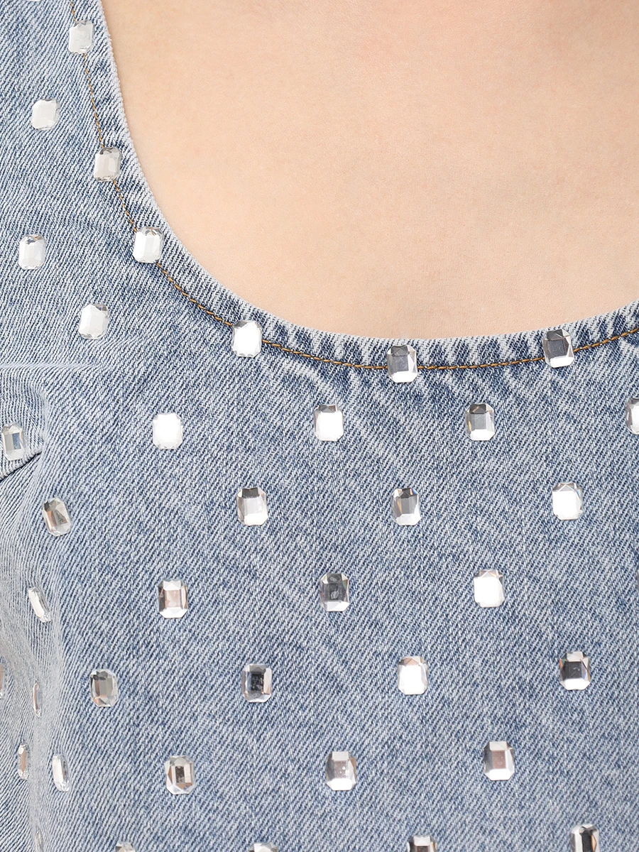 Топ джинсовый SELF-PORTRAIT PF24-843T-BL Голубой  Фото 5