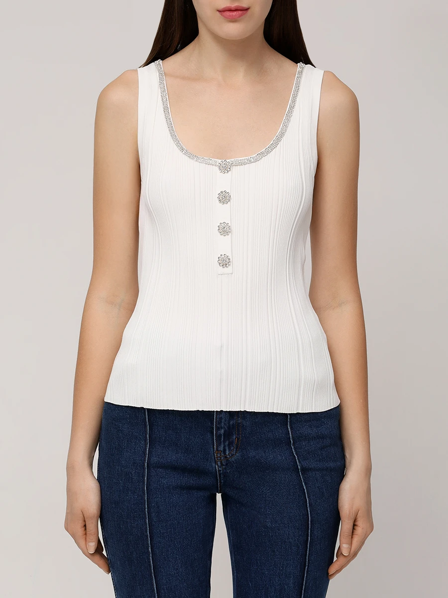 Топ из вискозы SELF-PORTRAIT PF24-145TB-W Белый  Фото 4