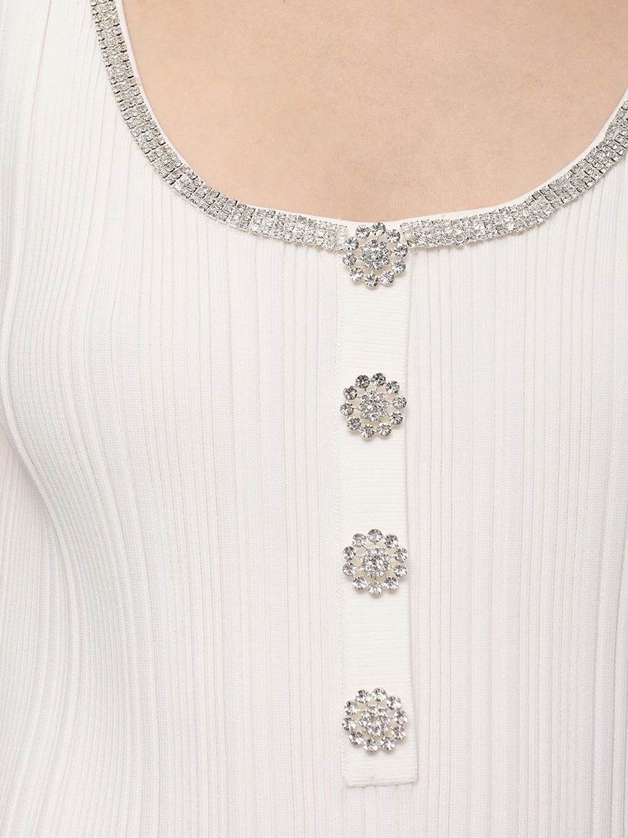 Топ из вискозы SELF-PORTRAIT PF24-145TB-W Белый  Фото 5