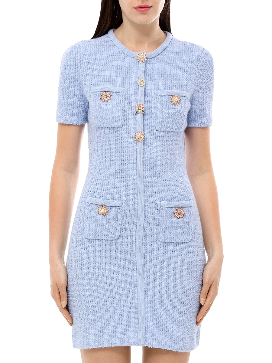 Платье однотонное SELF-PORTRAIT PF24-041SA-BL Голубой  Фото 4